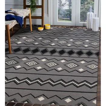 2' X 3' Gray White And Black Wool Tribal Flatweave Handmade Area Rug With Fringe