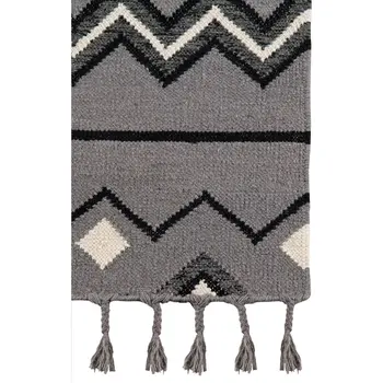 2' X 3' Gray White And Black Wool Tribal Flatweave Handmade Area Rug With Fringe