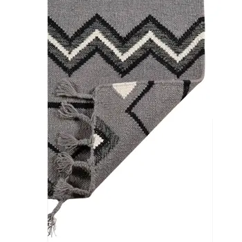 2' X 3' Gray White And Black Wool Tribal Flatweave Handmade Area Rug With Fringe