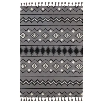 2' X 3' Gray White And Black Wool Tribal Flatweave Handmade Area Rug With Fringe