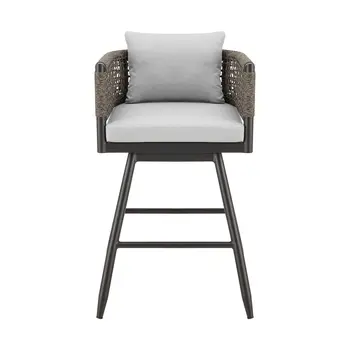 35" Light Gray Metal Swivel Low back Outdoor Counter Height Bar chair with Footrest