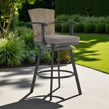 40" Charcoal Metal Swivel Outdoor Counter Height Bar chair with Footrest