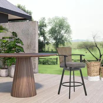 44" Charcoal Metal Swivel Outdoor Bar Height chair with Footrest