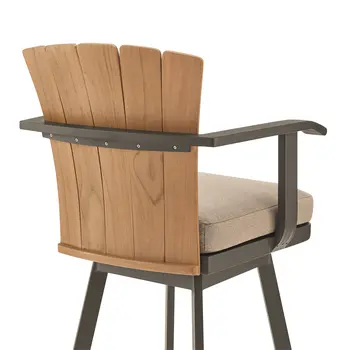 44" Brown Metal Swivel Outdoor Bar Height chair with Footrest