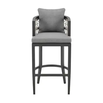 37" Gray Metal Outdoor Counter Height Bar chair with Footrest