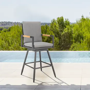 48" Dark Gray Metal Swivel Outdoor Bar Height chair with Footrest