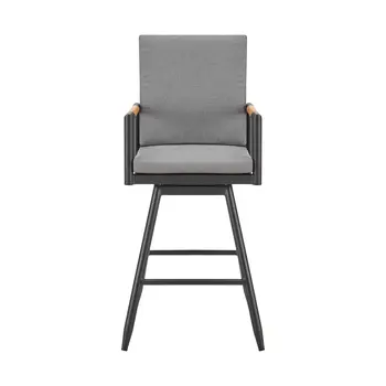 48" Dark Gray Metal Swivel Outdoor Bar Height chair with Footrest