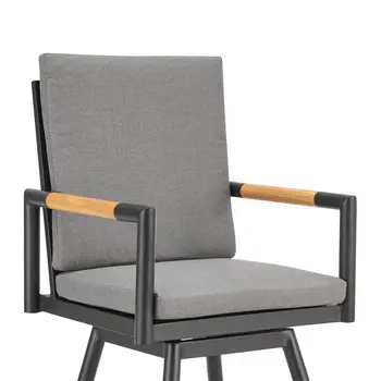 48" Dark Gray Metal Swivel Outdoor Bar Height chair with Footrest