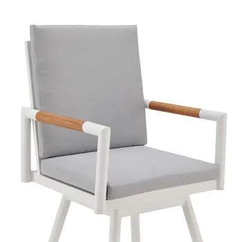 43" Light Gray Metal Swivel Outdoor Counter Height Bar chair with Footrest