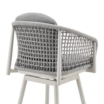 40" Light Gray Metal Swivel Outdoor Counter Height Bar chair with Footrest