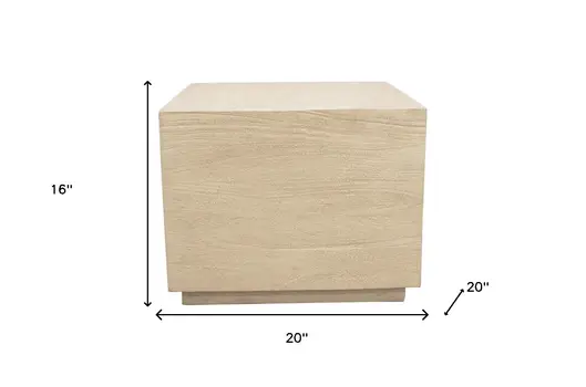 16" Natural Distressed Solid Wood Square Block End Table