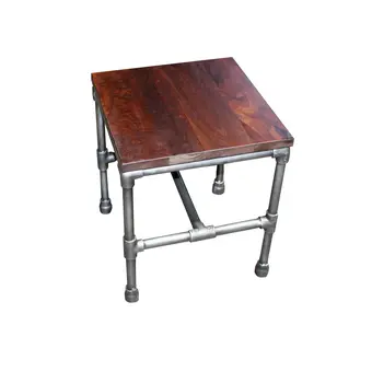 16" Brown and Silver Distressed Solid Wood and Iron Square End Table