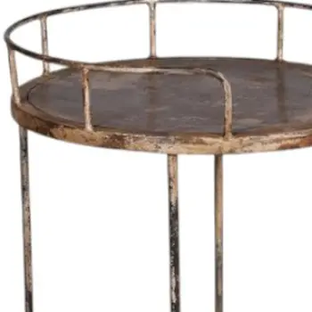 18" Brown Iron Distressed Round Rolling Bar Cart