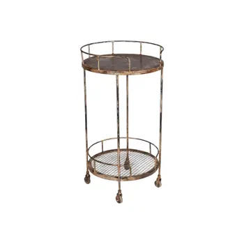 18" Brown Iron Distressed Round Rolling Bar Cart