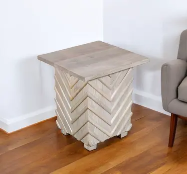 24" White Distressed Solid Wood Square End Table