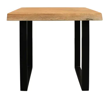 24" Black And Natural Distressed Solid Wood And Iron Square End Table