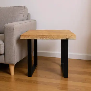 24" Black And Natural Distressed Solid Wood And Iron Square End Table