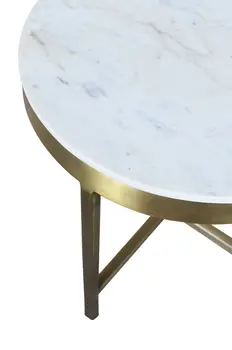 20" Ivory and Brass Marble and Iron Round Cross Legs End Table
