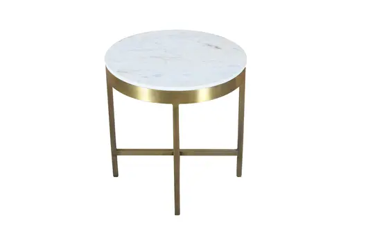 20" Ivory and Brass Marble and Iron Round Cross Legs End Table