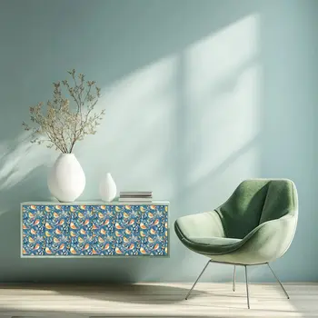 7" x 7" Blue And Yellow Vinyl Arabesque Peel And Stick Removable Tiles