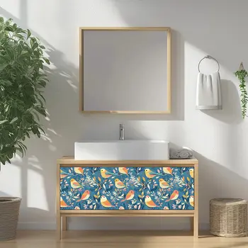 8" x 8" Blue And Yellow Vinyl Arabesque Peel And Stick Removable Tiles