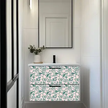 7" x 7" Green And Pink Vinyl Arabesque Peel And Stick Removable Tiles