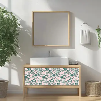 8" x 8" Green And Pink Vinyl Arabesque Peel And Stick Removable Tiles