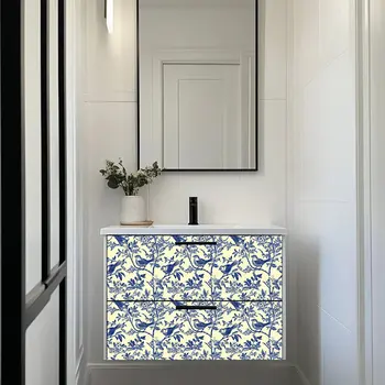 4" x 4" Blue And Yellow Vinyl Arabesque Peel And Stick Removable Tiles