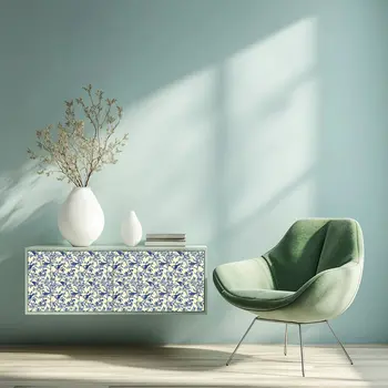 4" x 4" Blue And Yellow Vinyl Arabesque Peel And Stick Removable Tiles