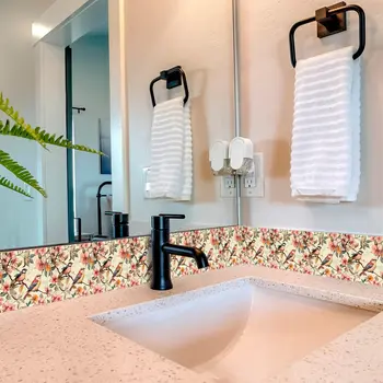 6" x 6" Brown And Pink Vinyl Arabesque Peel And Stick Removable Tiles