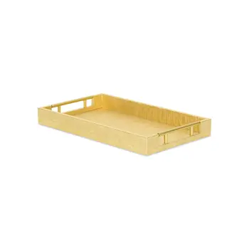 16" Gold Wood Geometric Serving Tray With Handles