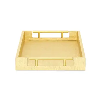16" Gold Wood Geometric Serving Tray With Handles