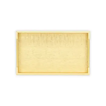 16" Gold Wood Geometric Serving Tray With Handles