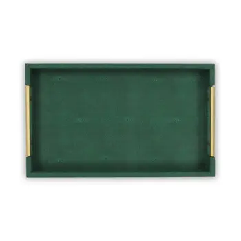 16" Green Wood Wood Faux Shagreen Serving Tray With Handles