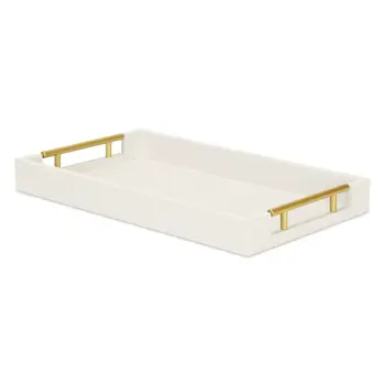 16" Wood Faux Shagreen Serving Tray With Handles
