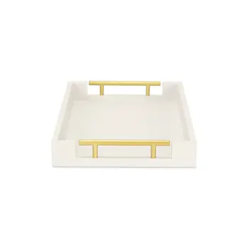 16" Wood Faux Shagreen Serving Tray With Handles