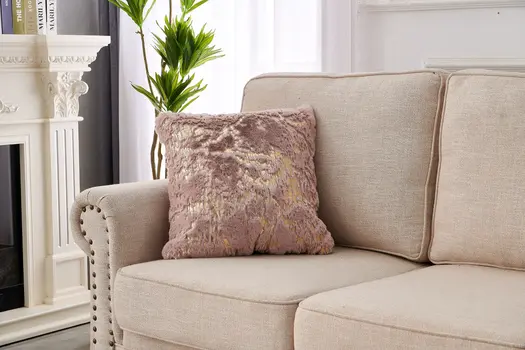 18" Pink And Gold Abstract Faux Fur Throw Pillow