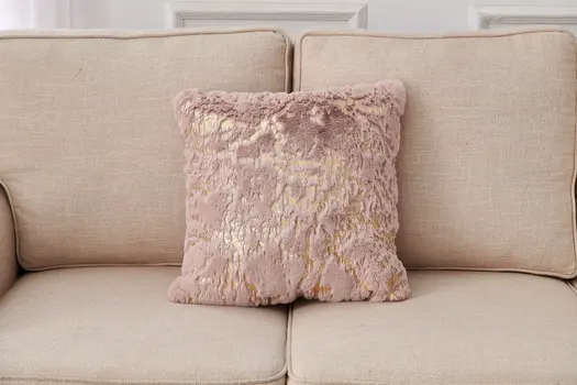 18" Pink And Gold Abstract Faux Fur Throw Pillow