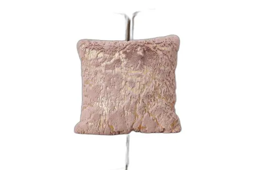 18" Pink And Gold Abstract Faux Fur Throw Pillow