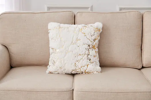 22" White And Gold Abstract Faux Fur Throw Pillow