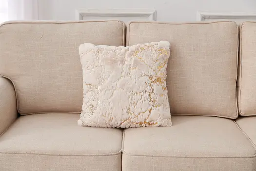22" Ivory And Gold Abstract Faux Fur Throw Pillow