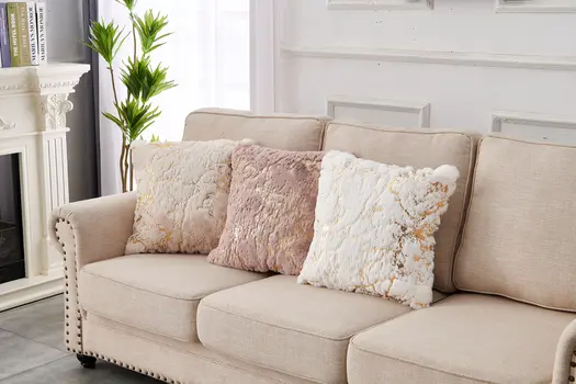 22" Ivory And Gold Abstract Faux Fur Throw Pillow
