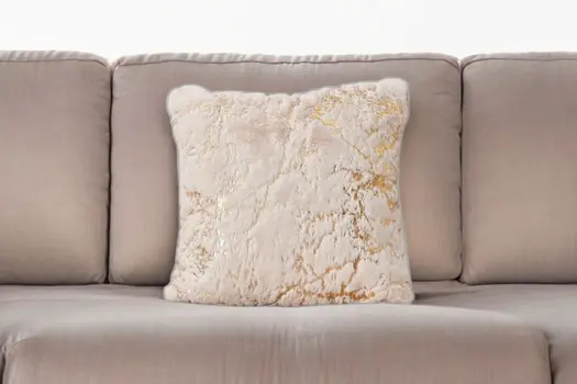 22" Ivory And Gold Abstract Faux Fur Throw Pillow