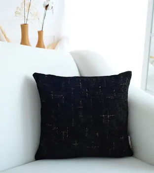 18" Black And Gold Abstract Chenille Throw Pillow
