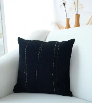 18" Black And Gold Abstract Chenille Throw Pillow