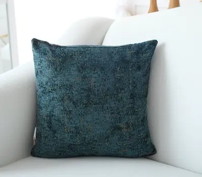18" Teal Blue And Gold Abstract Chenille Throw Pillow