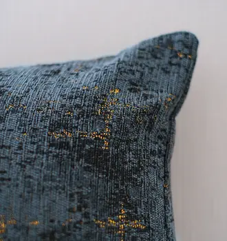 18" Teal Blue And Gold Abstract Chenille Throw Pillow