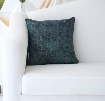 18" Teal Blue And Gold Abstract Chenille Throw Pillow