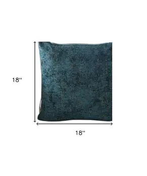 18" Teal Blue And Gold Abstract Chenille Throw Pillow