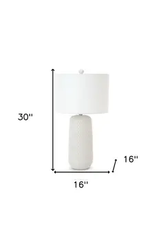 Set of Two 30" White Textured Ceramic Table Lamps With White Drum Shades